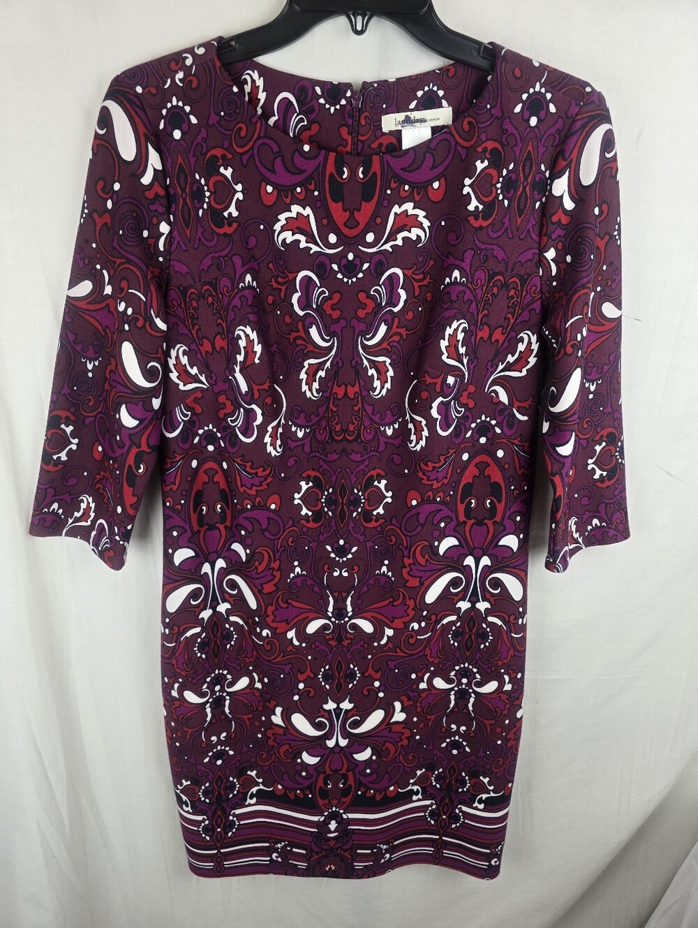 Laundry by Design Purple Paisley-Print Midi Sheath Dress Sz 10
